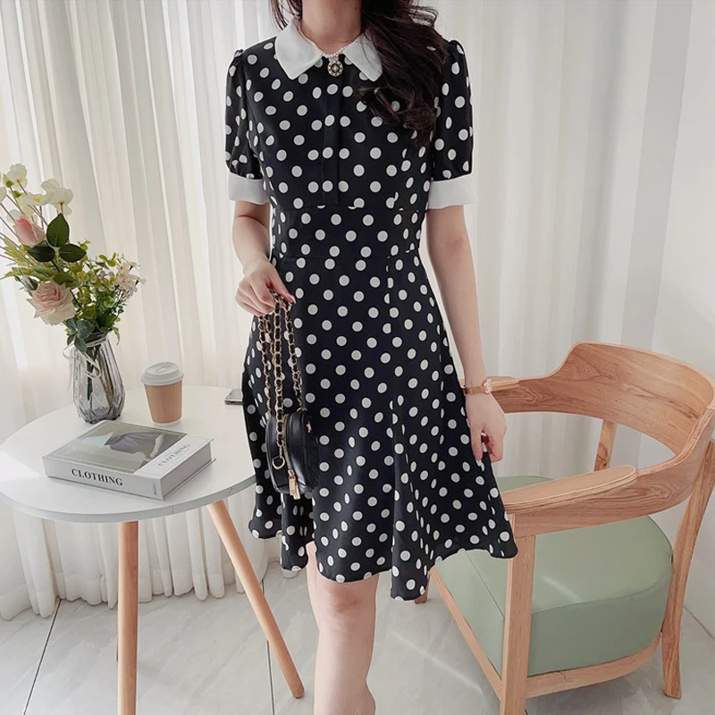 

Ele Summer Polka Dot Bubble Sve A-Line Dr Color Blo High Waist ort Sve Long Dr Selfwill Commute Sle Print