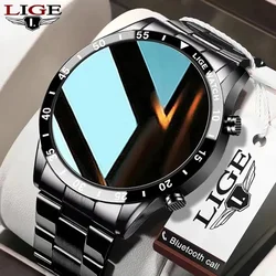 LIGE-Full Circle Steel Smart Watch para homens, Tela sensível ao toque, Faixa de aço, Luxo, Chamada Bluetooth, Impermeável, Atividade, Fitness, Caixa, 2022