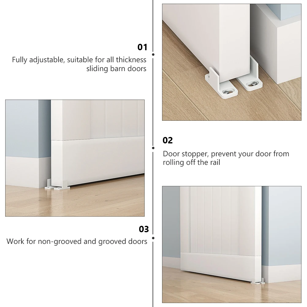 

2 set White Anti-Wobble Sliding Door Stopper Hardware Kit Floor Guides for Quiet Close Adjustable POM Barn Door Guide