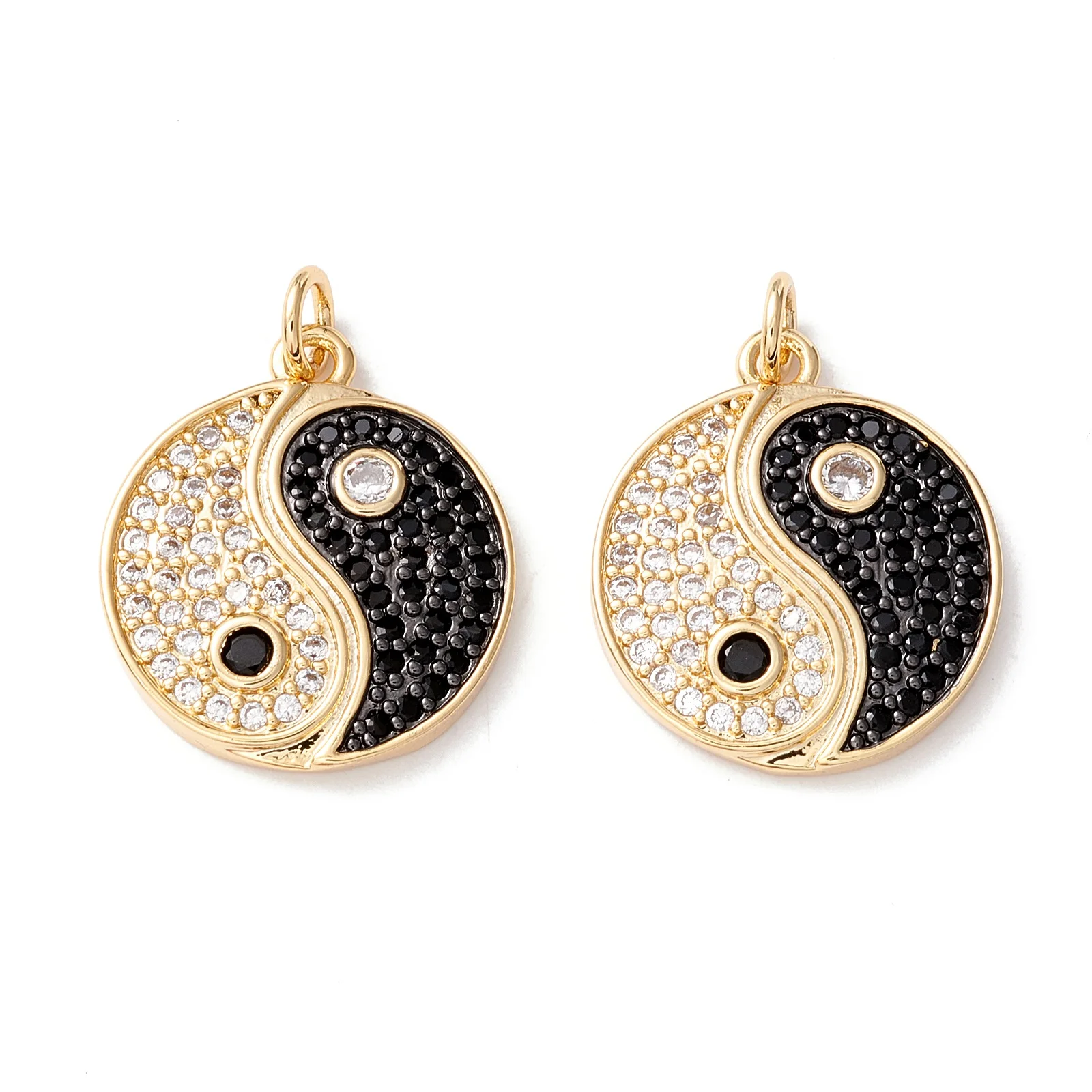 

Pandahall 5Pcs Flat Round with Yin Yang Rack Plating Brass Micro Pave Clear CZ Cubic Zirconia Pendants Charms For Jewelry Making