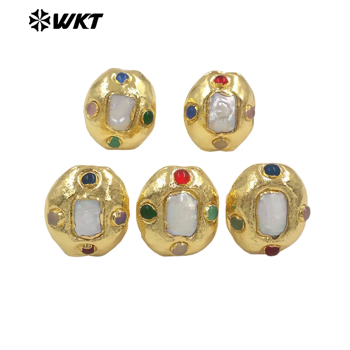 

WT-MPR146 Замечательные романтические стильные 18-каратные позолоченные кольца с натуральным пресноводным жемчугом, разноцветные кольца для женщин, повседневные ювелирные изделия