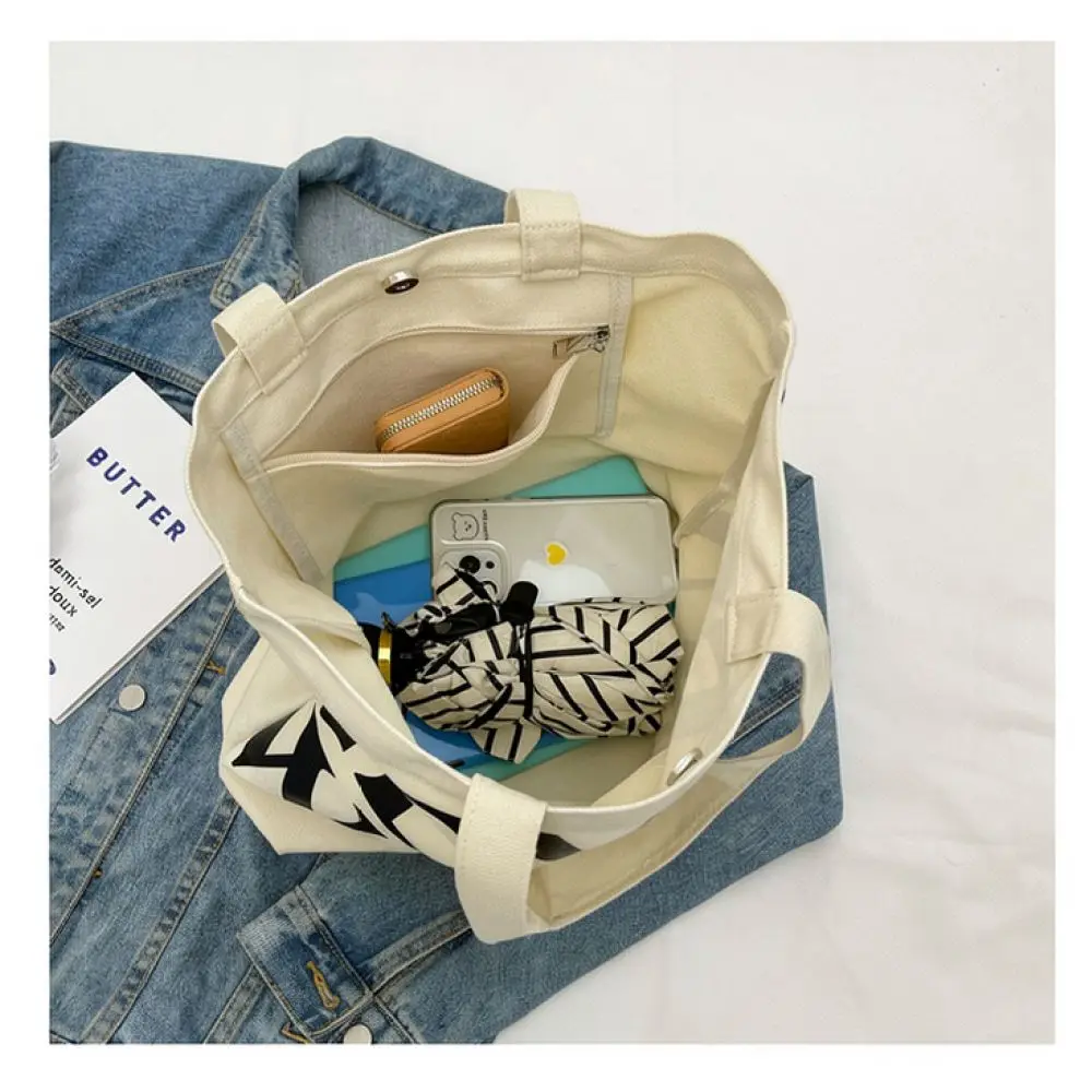 Fashion Large Canvas Tote Bag Women Shoulder Handbag Simple Letter Design Casual Commuter Spring Travel Shopping Purse