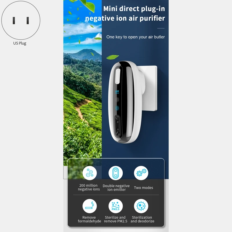 Purificador de aire portátil de iones negativos, desodorante de 200 millones de olores en línea para dormitorio y baño, 360 grados