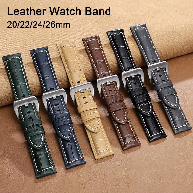 خمر حزام من الجلد 20 مللي متر 22 مللي متر 24 مللي متر 26 مللي متر حزام (استيك) ساعة ل بانيراي ل Seiko لهواوي ساعة GT2/3 سوار معصمه مقاوم للماء