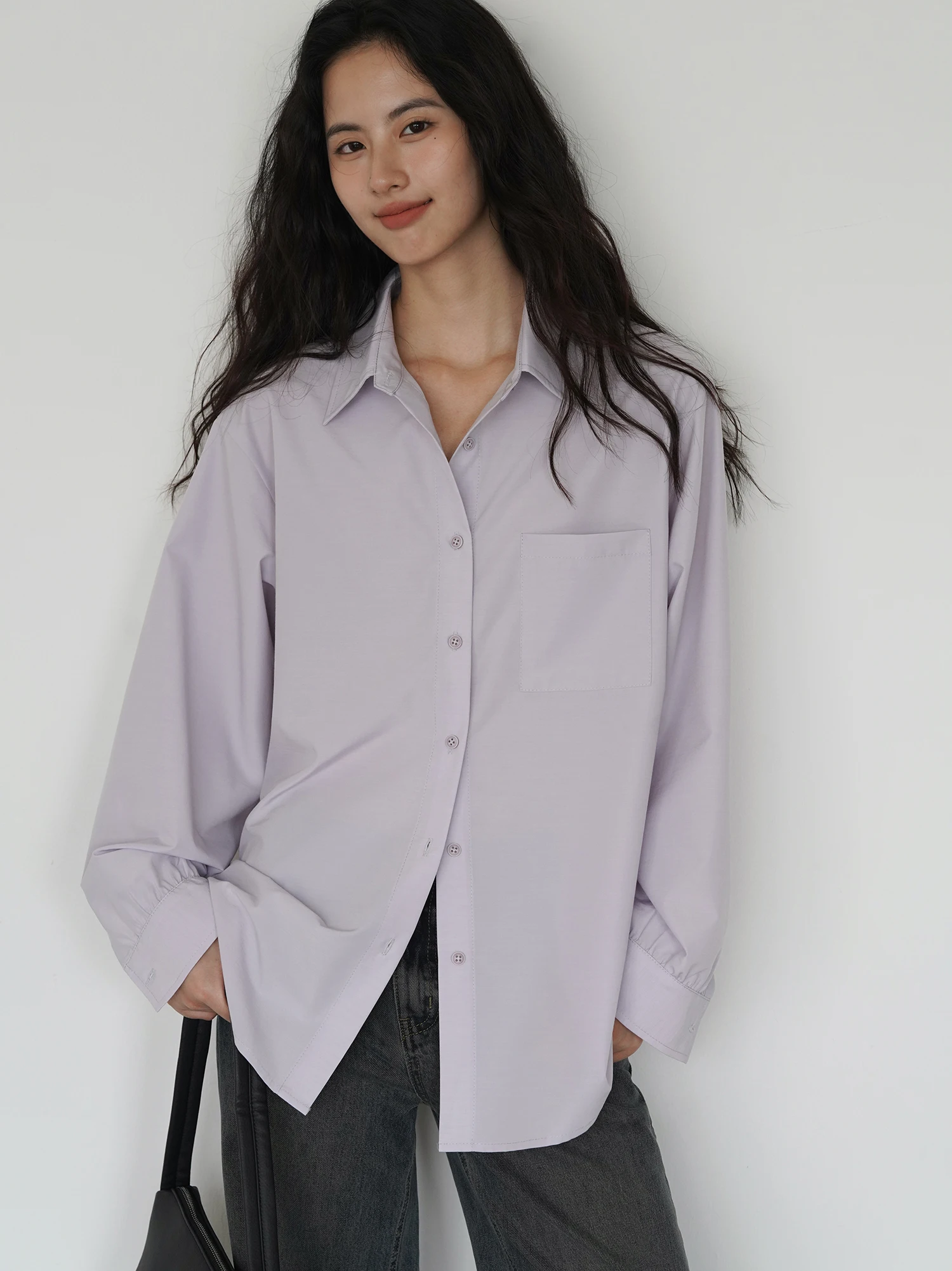 

EIGHTHMONTH Women's Loose Long Sve irt Pastel Purple Casual Outerwear Spring Versatile Comfortable Slimming Top