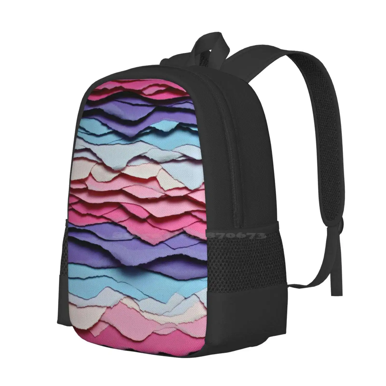 Colour Waves I Teen College Student Backpack Pattern Design Bags Colour Paper Wave Hipster