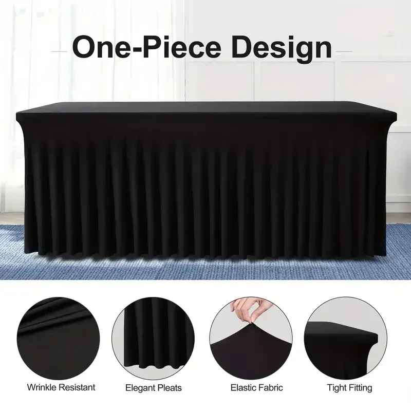 

6ft Spandex Tables Cover Rectangle Tables Skirts Polyester Fitted Tables Covers Black Table Cloth for 6 Ft Table with Skirt