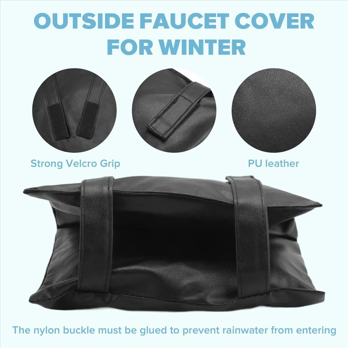 *A* Insulated Outside Tap Cover Winter Frost Protector Outdoor Weather Jacket Garden Faucet Cover Leather Black