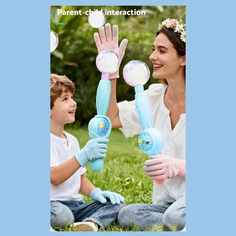 Bubbles Puffpop USB oplaadbare maker Automatische bellenmachine met verlichting, voor buitenkinderen in blauw