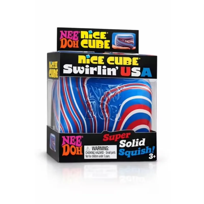 NeeDoh Nice Cube Swirlin’ USA Limited Edition - Sensory Toy with A Super Solid Squish - Unique SwirlingColorstress Reliever Toys