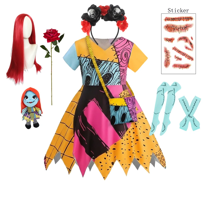 2026 Halloween Horror Party Cosplay Costume for Girl The Nightmare Before Xmas Role Play Dress up Toddler Classic Sally Frocks view 2
