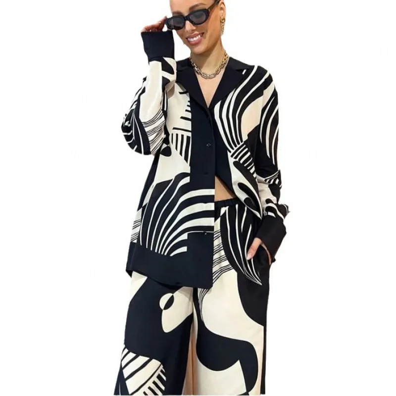 Long Pant Sets Autumn New Long Sleeve Shirt Loose Print Casual 2 Piece Sets Women Outfit Ladies Two Piece Set For Women Office