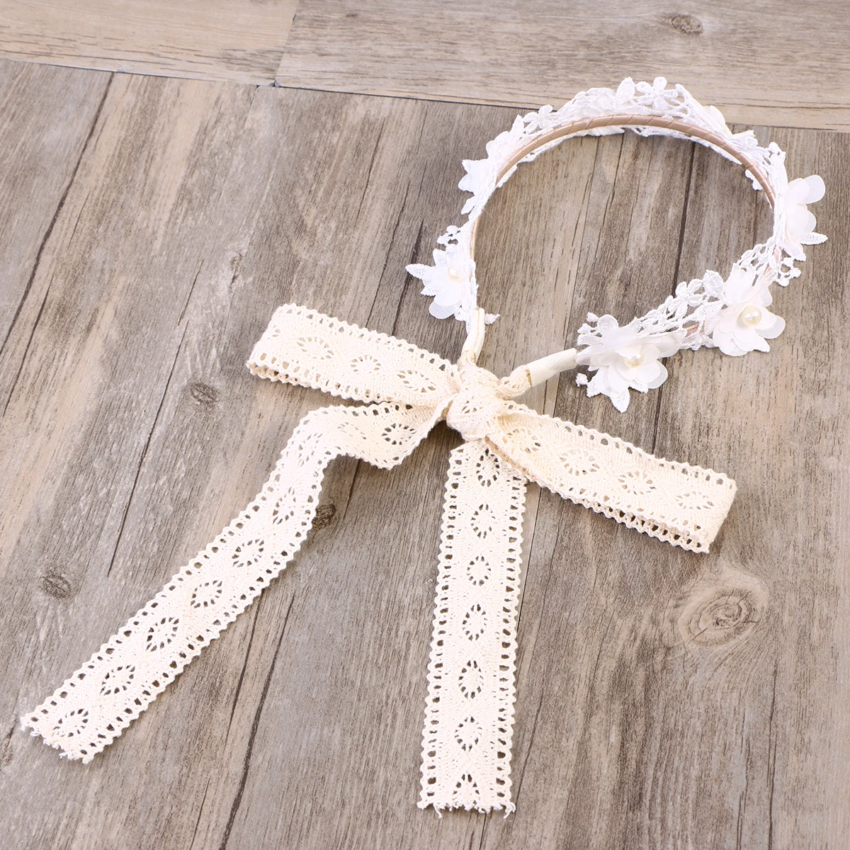 

White Korean Style Lace Flower Hair Band Adjustable Rope Elegant Headdress Party Hair Accessories Flower Crown for