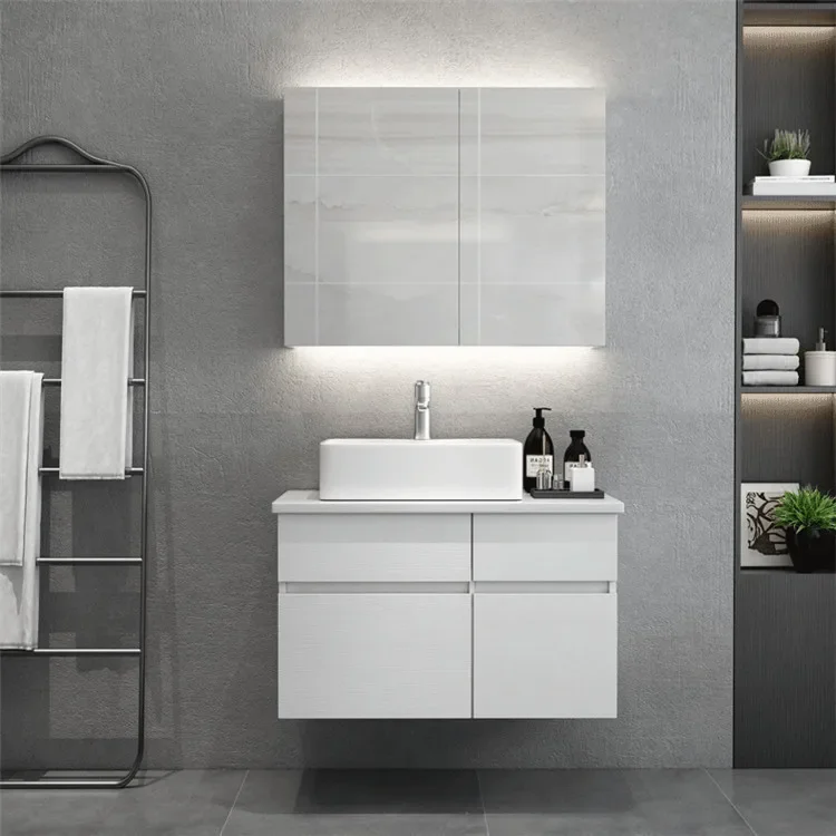 White bathroom cabinet combination modern simple face wash basin cabinet, toilet