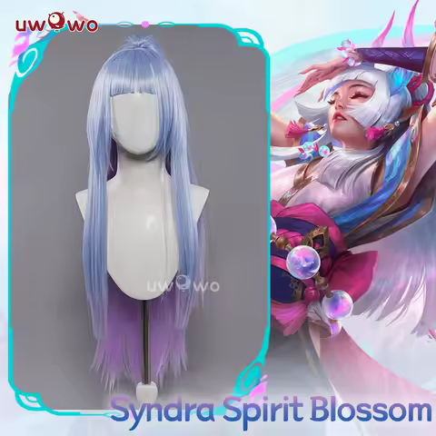 UWOWO Game LOL: Spirit Blossom SB Syndra Cosplay Wig Long Hair 85CM with Ponytail Blue Purple Gradient