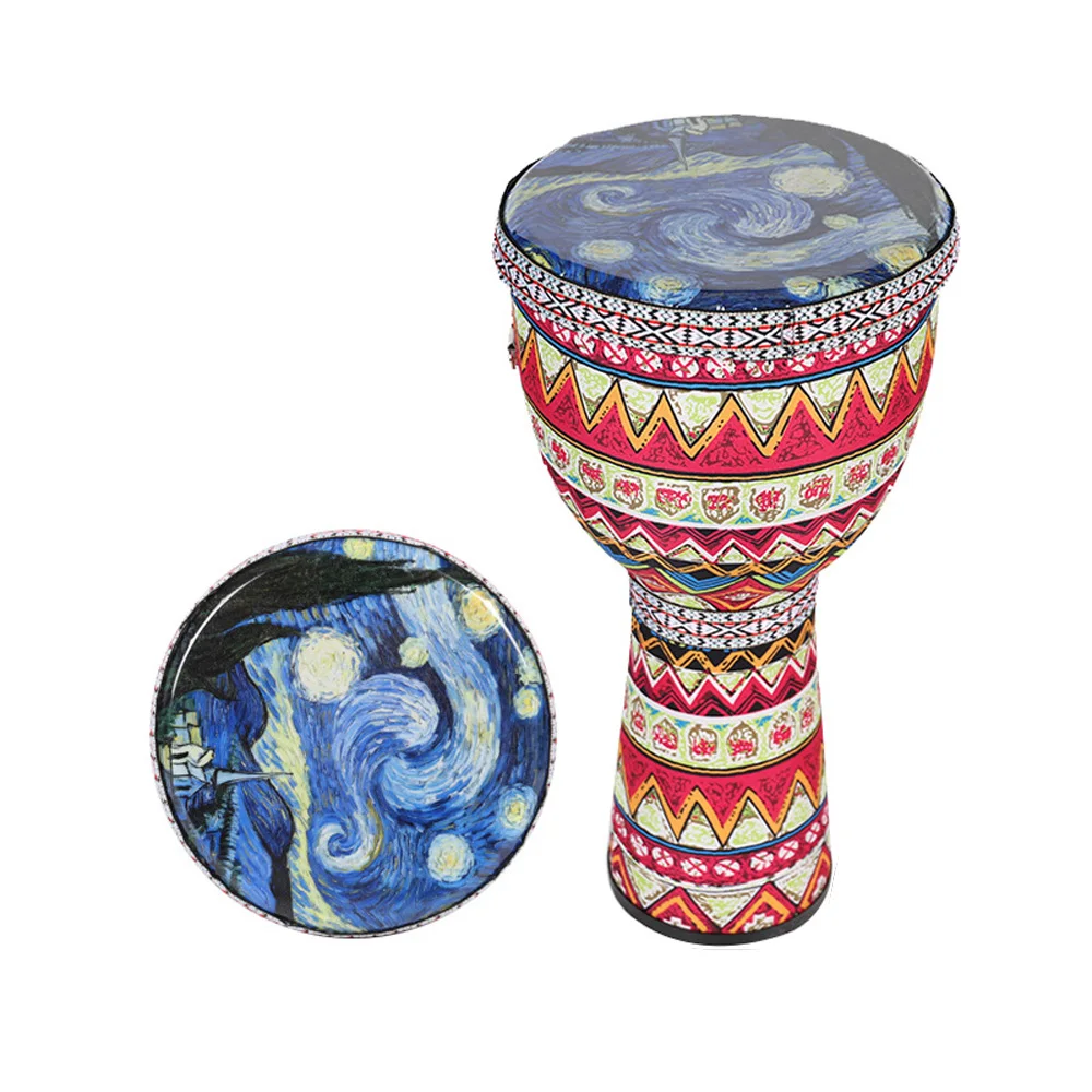 African Hand Drum  8 Inch Portable Djembe Drum Percussion Instrument with Colorful Art Patterns for Children Light Tambourine