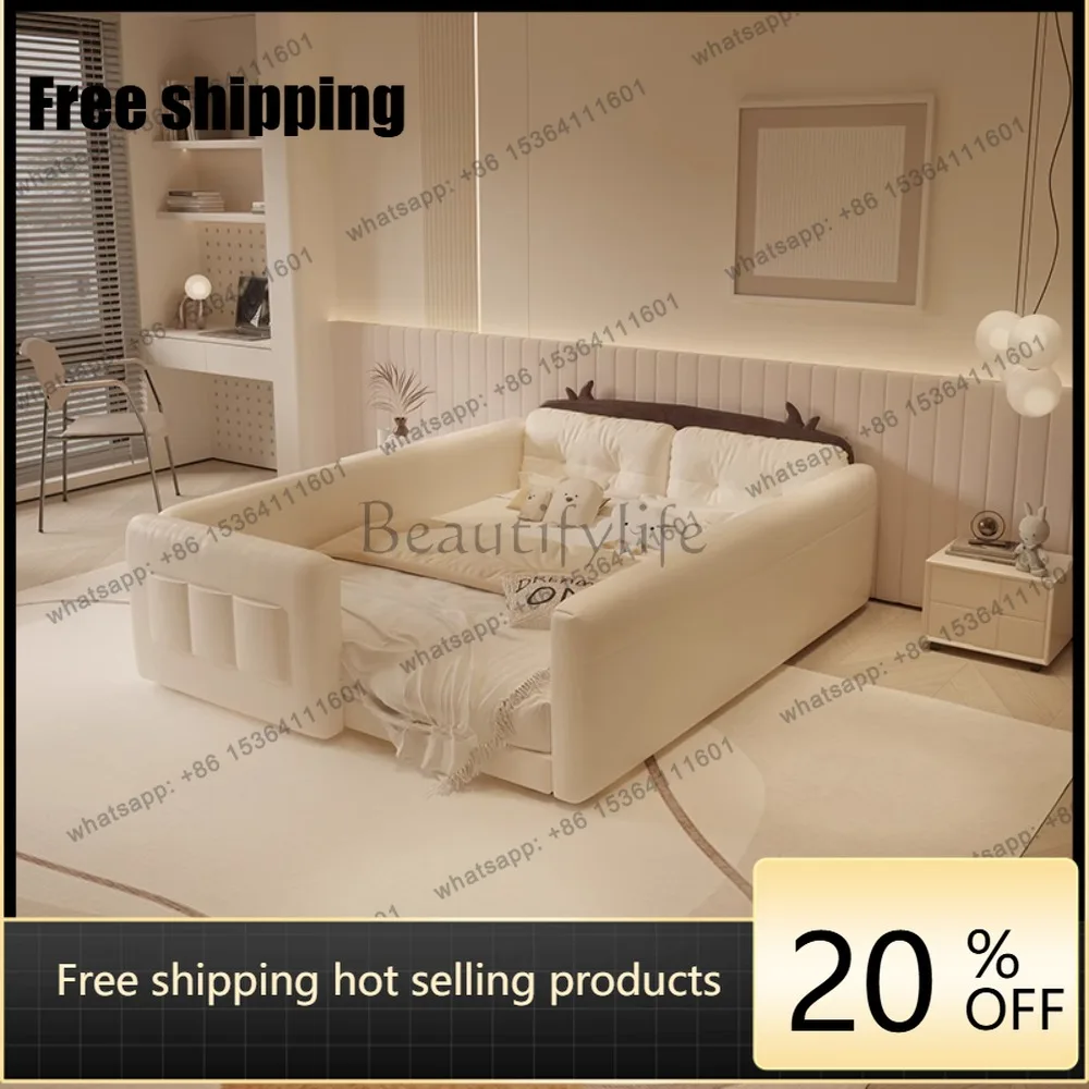 Factory Direct Parent Child Cow Bed Headboard Design Bed Cream Guardrail Splicing Bed High Guard Board camas