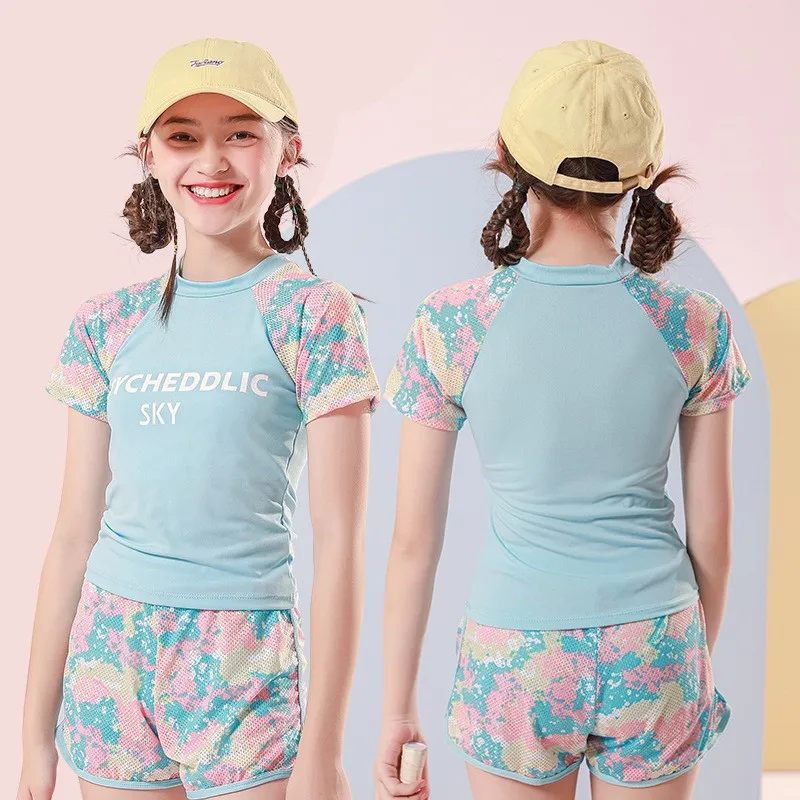 Traje de baño deportivo para niña, bañador de Color rosa y azul, ropa de playa de viaje de verano suave, 1 Juego