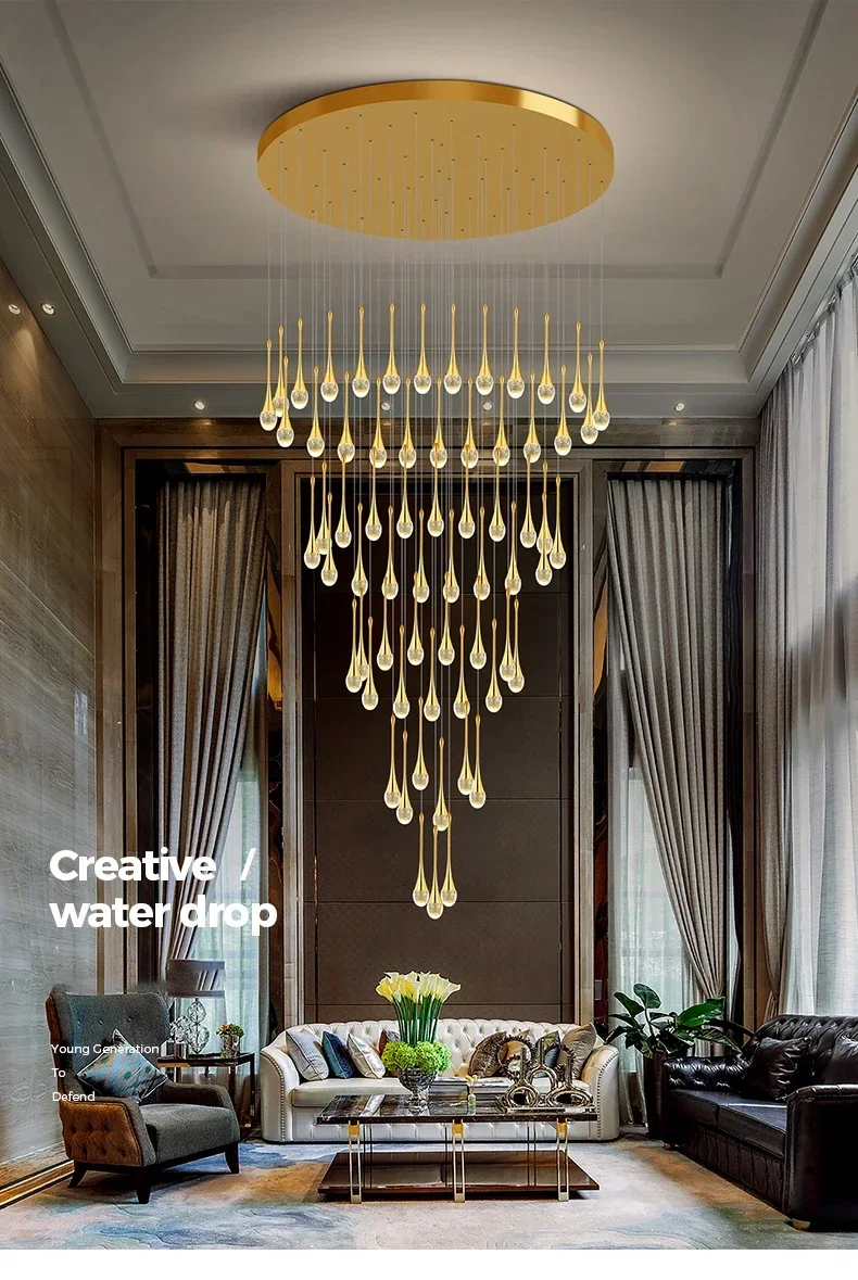 

Hot Sales Drop-Shaped Decorative Style K9 Indoor Hotel Lobby Mall Restaurant Chandelier Crystal Lamp
