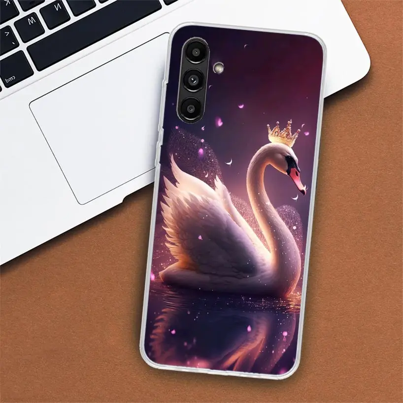 White Swan Grace Art Phone Case For Samsung Galaxy A55 A54 A53 A52 A15 A14 A13 A12 A35 A34 A33 A32 A25 A24 A23 A22 A04S A03S A02