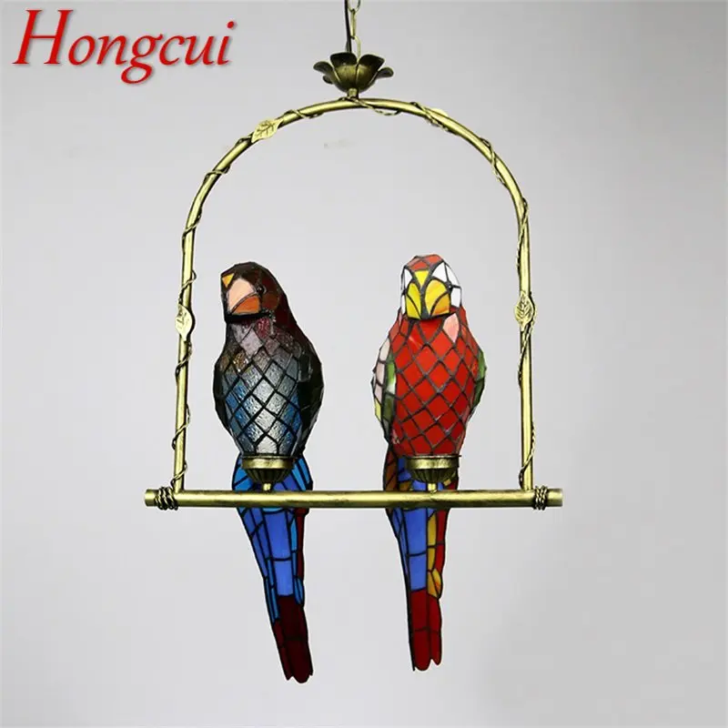 

Hongcui Tiffany Parrot Pendant Lamp LED Creative Design Color Glass Hanging Light for Home Bedroom Study Aisle Decor