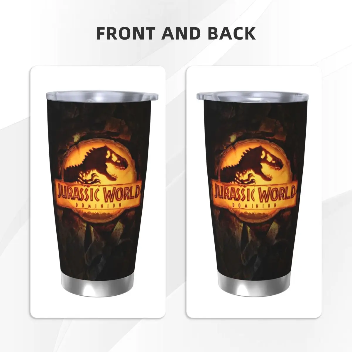 Dinosaur Logo Jurassic Park Movie Insulated Tumbler with Lid Stainless Steel Thermal Mug Office Home Hot Cold Drinks Cup, 20oz