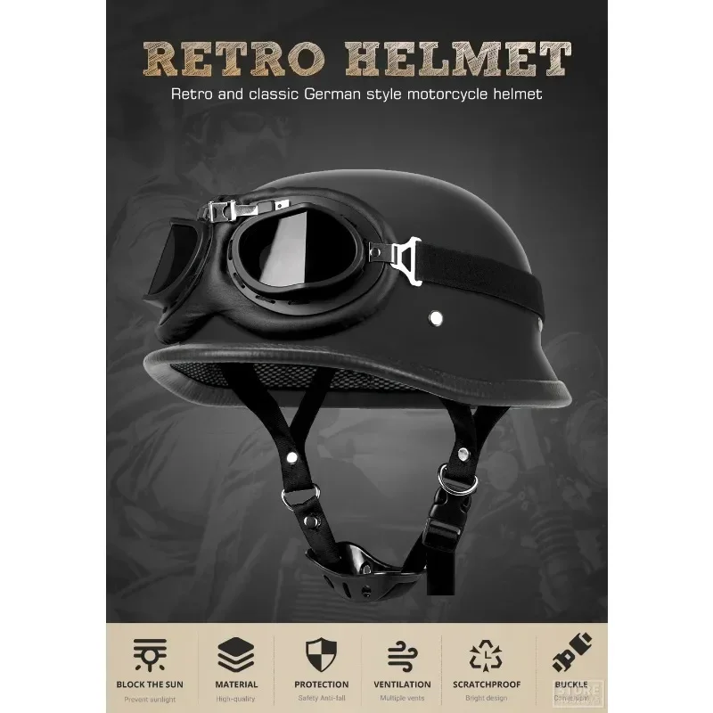 Retro Motorcycle Helmet German Vintage Moto Helmet Fashion Capacete De Moto Men Women Casco Moto  Certification Half Helmet
