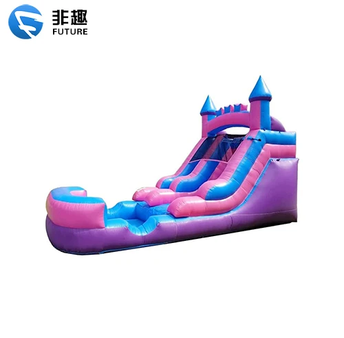 Pink Blue Inflatable Castle Water Slide Single Lane Vinyl Bouncy Wet Dry Slide