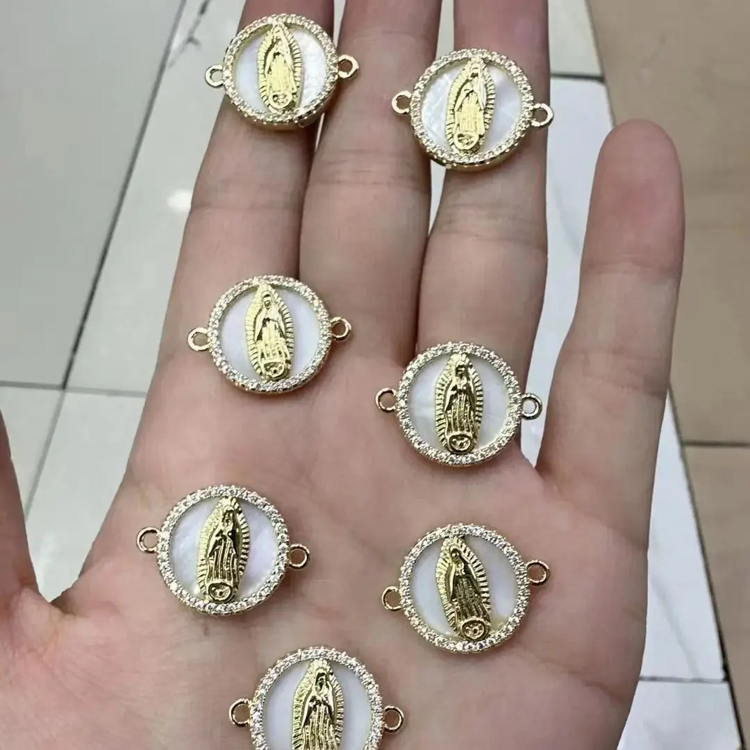 10PCS, Religious Jewelry esus Virgin Mary Mother of Pearl Charms Connector Accessories For Christian Prayer Jewelry Making