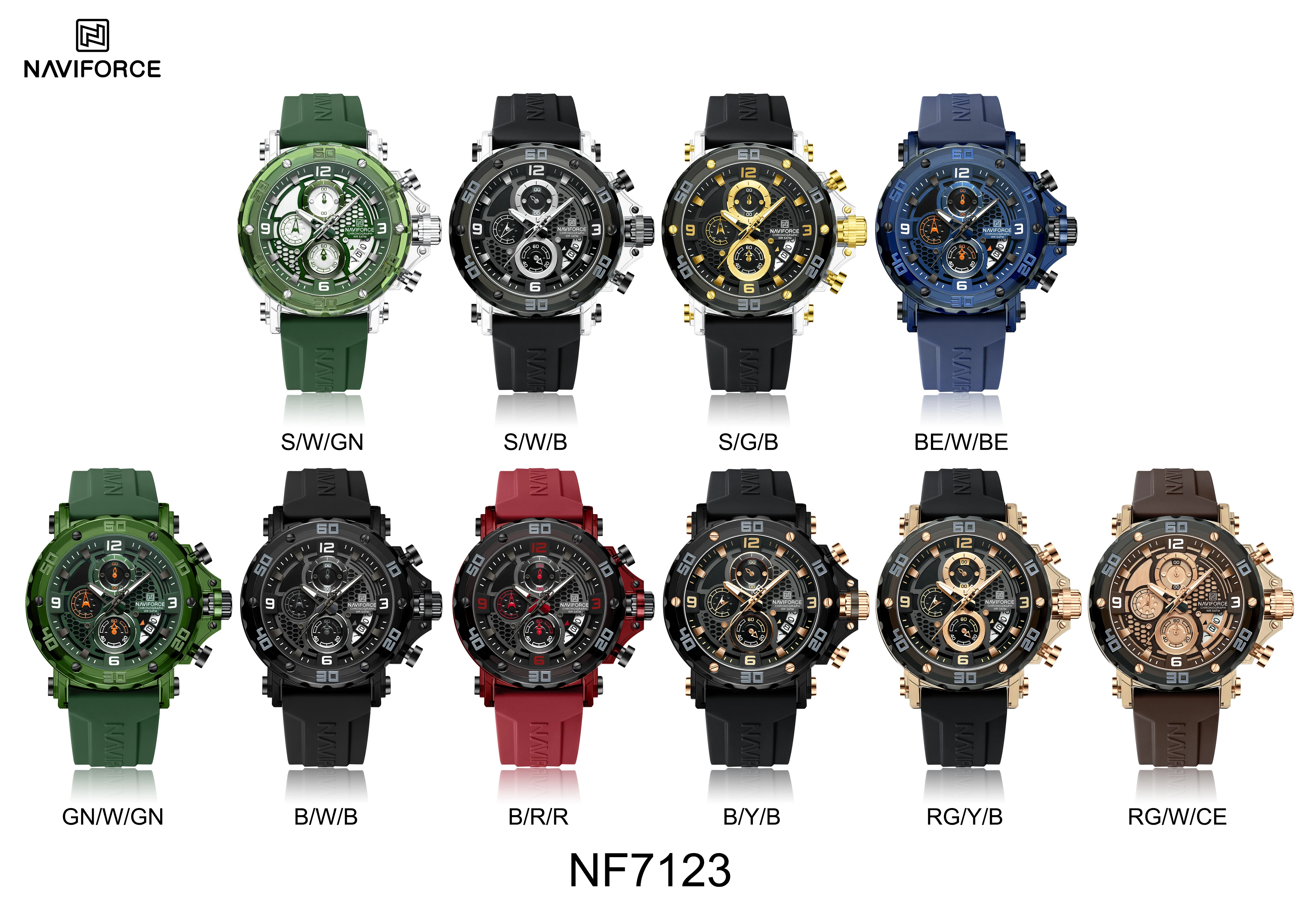 NAVIFORCE แบรนด์แฟชั่นนาฬิกาทหารผู้ชายควอตซ์คุณภาพสูงนาฬิกาโครโนกราฟส่องสว่างกันน้ำนาฬิกาข้อมือผู้ชายนาฬิกาสปอร์ต