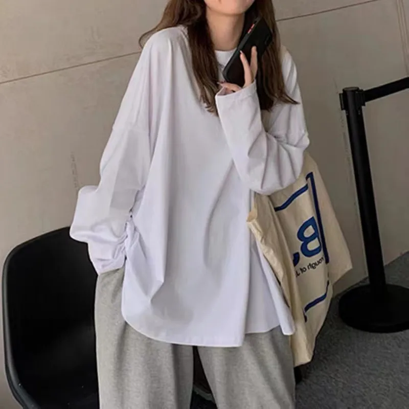 

Spring Autumn Loose Long Sve Basic Sle Women's T-irt Faionable Casual round Ne Top Polyester Spandex Blend