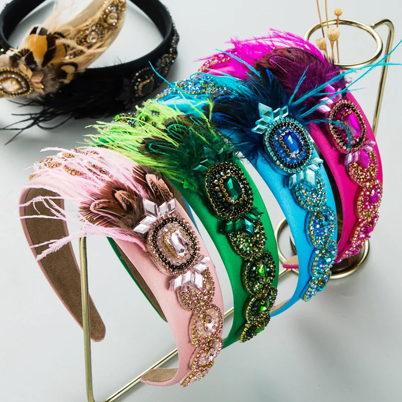 

Shiny Full Rhinestone Headbands Blue Green Black Color Hairbands Wide Headwear for Women Hair Accessories Jewelry Gifts