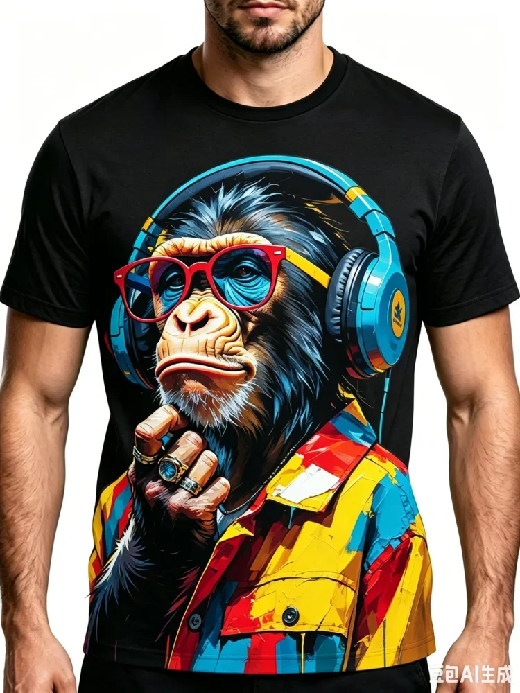 Modisches Neues 3D-Cooles Affen-Print Herren-T-Shirt Trendige Street Hip-Hop Herrenkleidung Sommer Lässiger Rundhals Kurzarm-Oberteil