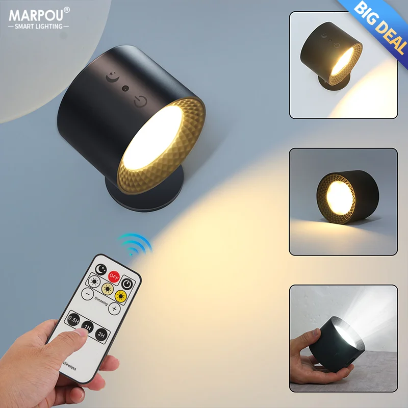 

Modern Remote Control Wall Lamp LED Night Light USB Charging Easy to Carry 360°Flexible Adjustment Bedroom Living Room Bedside