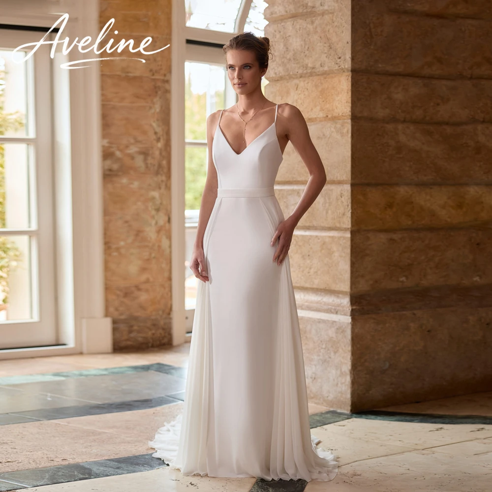 Elegant V-Neck Detachable Train Mermaid Wedding Dress 2026 Spaghetti Straps Sleeveless Backless Vestidos De Novia Customized