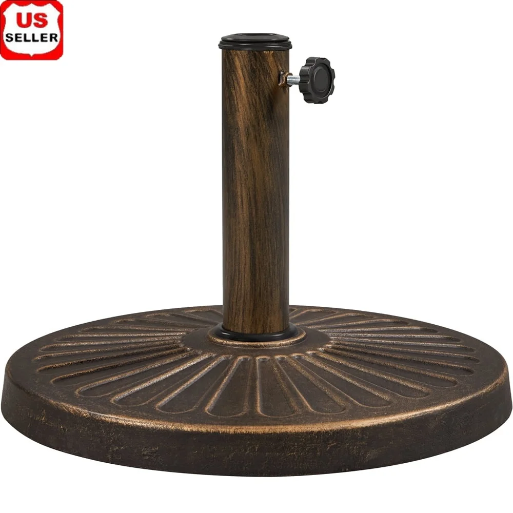 

Heavy Duty Bronze Resin Iron Patio Umbrella Base Stand Compatible with 3.8cm 4.8cm Pole Diameter All Weather Durable Stability