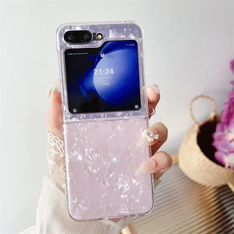 Luxury Conch Shell Texture Phone Case for Samsung Galaxy Z Flip 6 5 4 3 Z Flip4 Flip5 5G Cover Silicone Cute Cases for Women