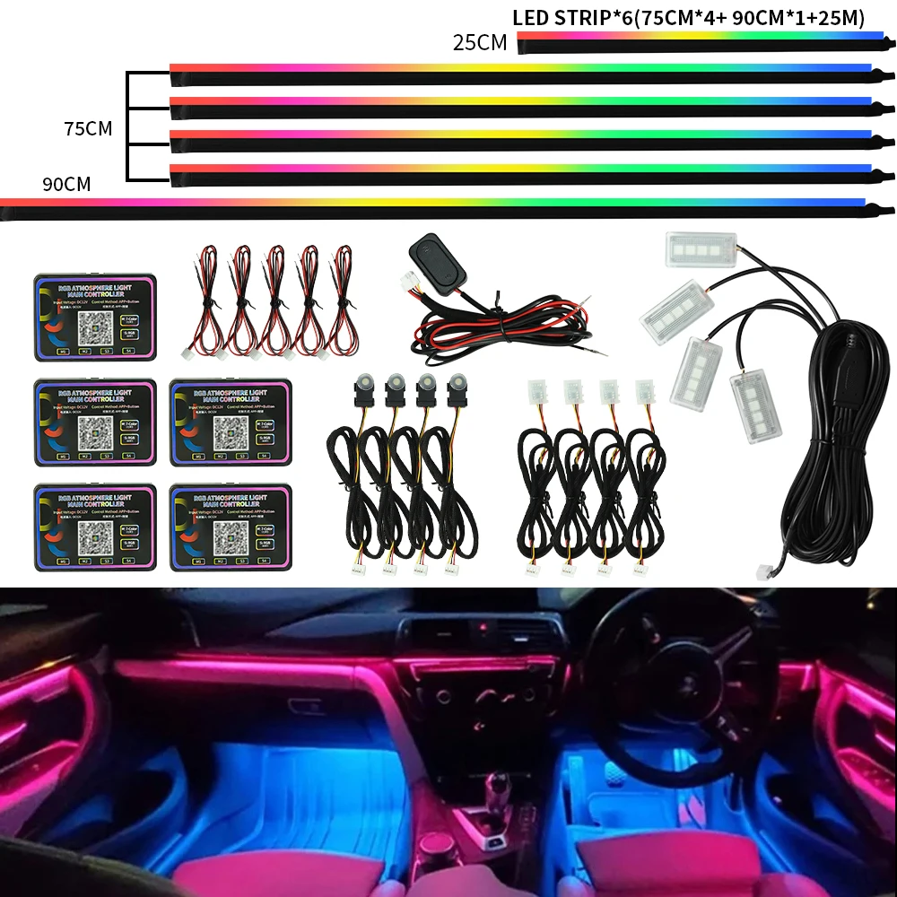 

18IN1 RGB LED Atmosphere Lamp 64 Color Universal Ambient Light 10/6 in 1 Auto Footwell Decoration Light For Tesla Model 3 Y S X