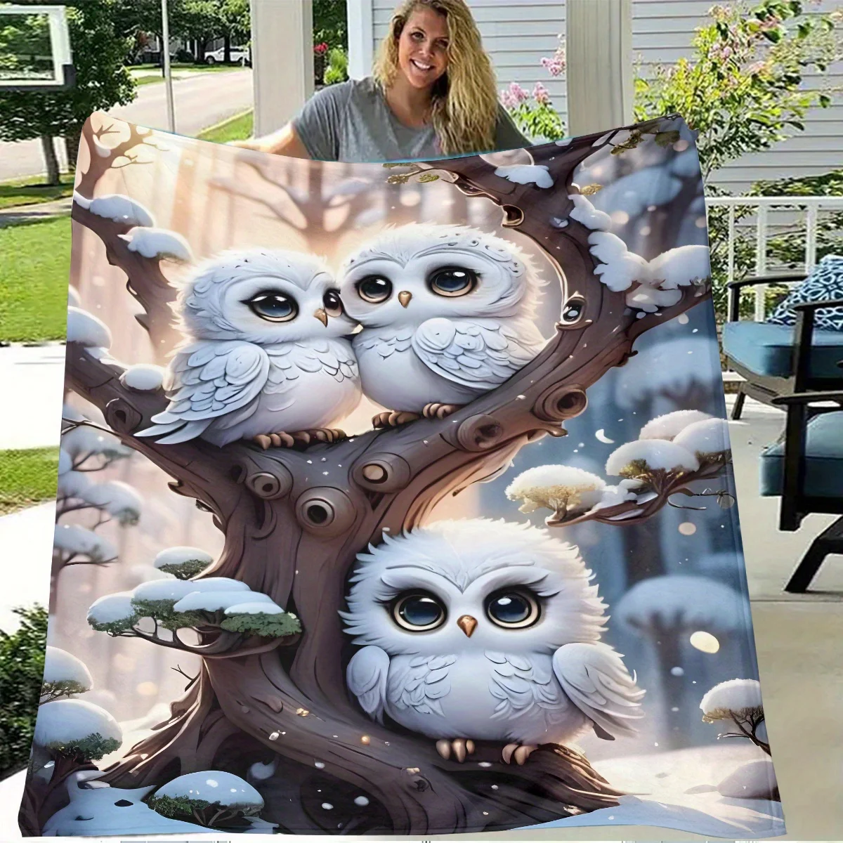 Soft Flannel Blanket with Owl Design - Personalized, Suitable for Sofa, Bedroom, Gift, HD Print, Flannel Sheet, Wrap, Super Soft