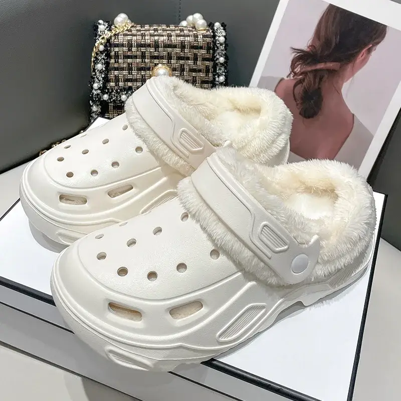 Plush slippers 2025 new winter men's and women's thick high heels soft-soled beach garden shoes home plush ripped slippers - Image 11