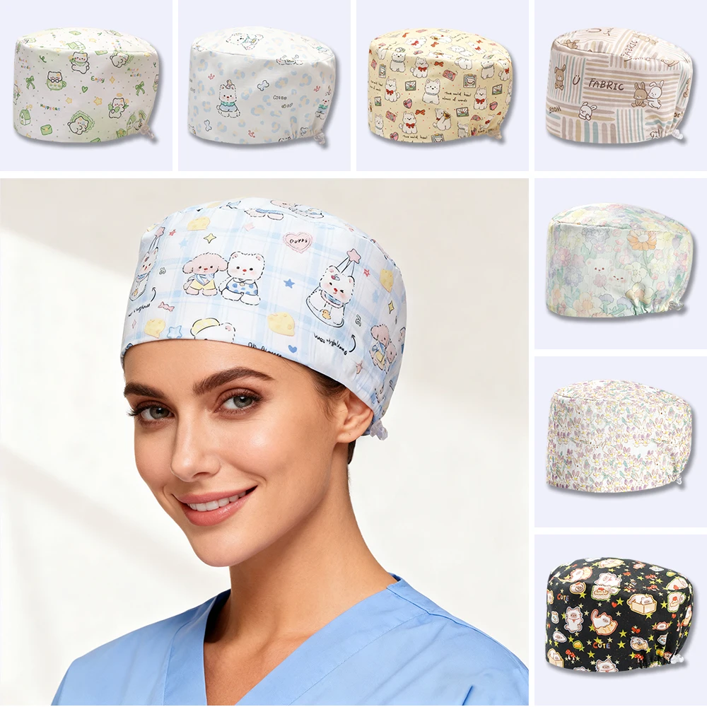 

Кепки для медсестры с мультяшным принтом, шляпа хирурга для клиники, шапки для домашних животных, больниц, стоматолога, шапки для салона красоты, головные уборы для женщин с длинными волосами K1208