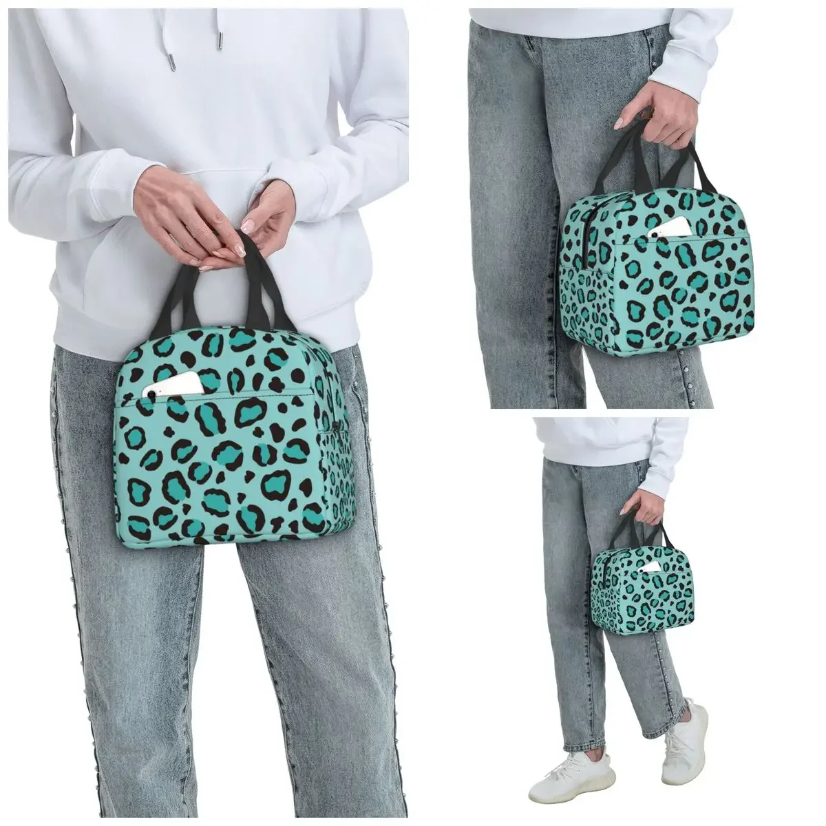 Cool Turquoise Blue Leopard Print Cheetah Insulated Lunch Bag for Women Office Cooler Thermal Food Box Tote Lunch Boxes