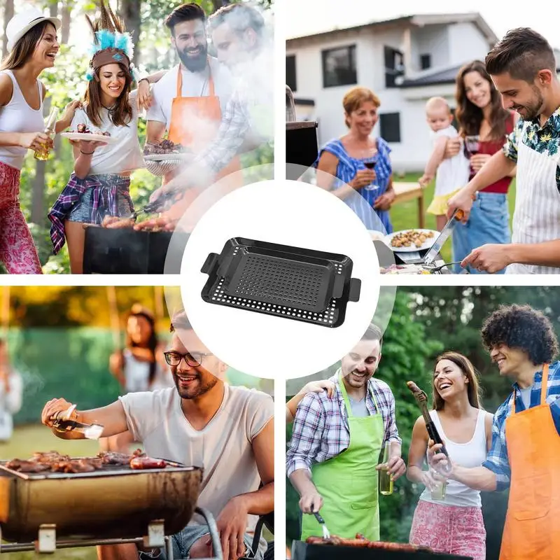 BBQ-grillpan 2X anti-aanbak barbecue-grillpan met handgrepen Campingkookgerei Binnen Buiten Gebruik voor houtskoolgrills Gerookt