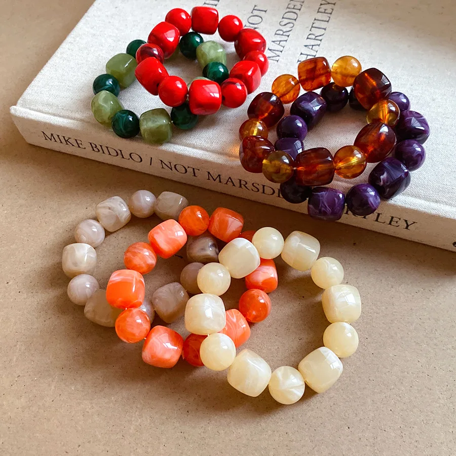 الاكريليك غير النظامية مربع جولة الخرز سوار للنساء الرجال هندسية اليدوية خمر أساور واسعة زوجين مجوهرات Pulsera V