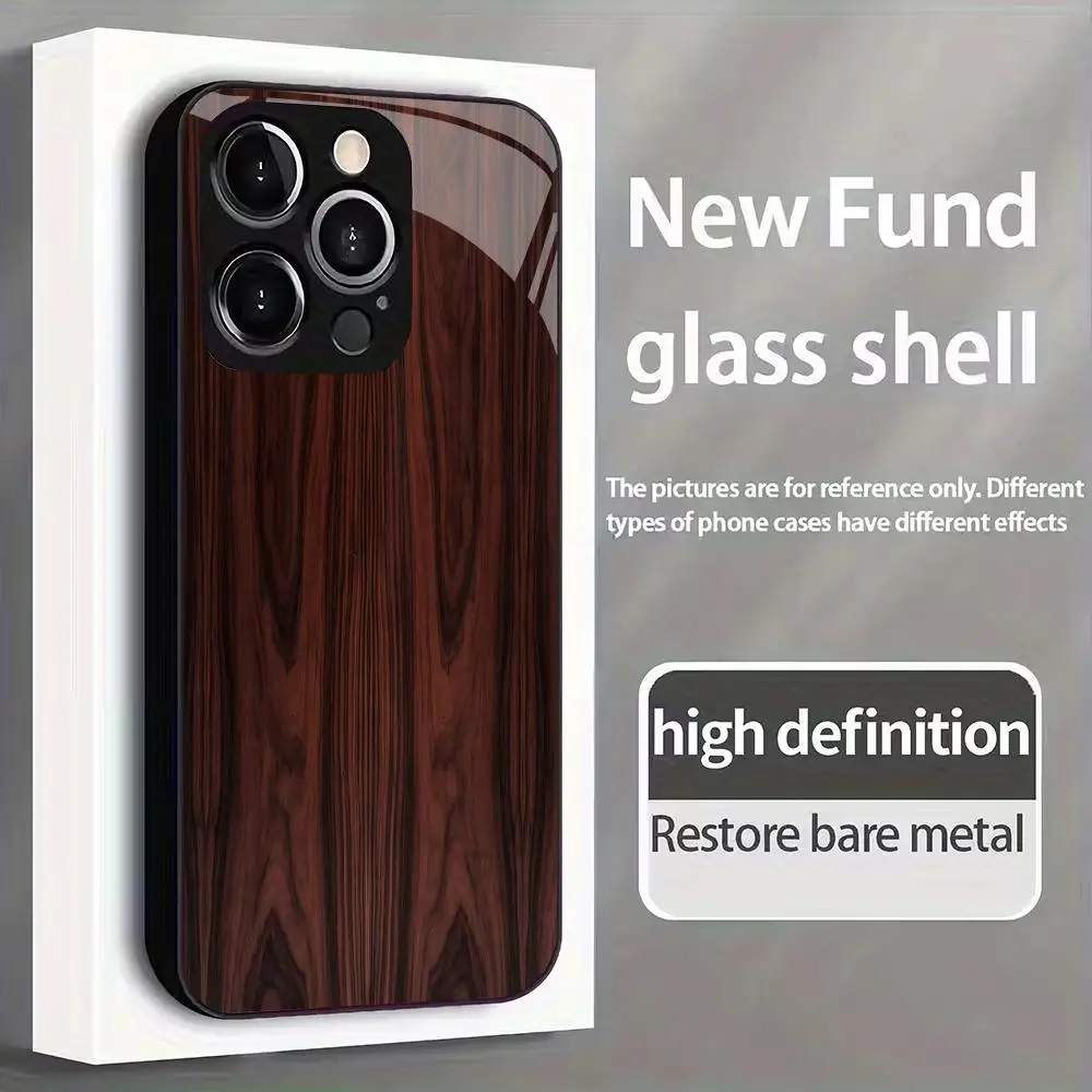 

Wood grain pattern tempered glass phone case suitable for iPhone17 16 15 14 13 12 11Pro/Max/Plus anti fingerprint and anti stain