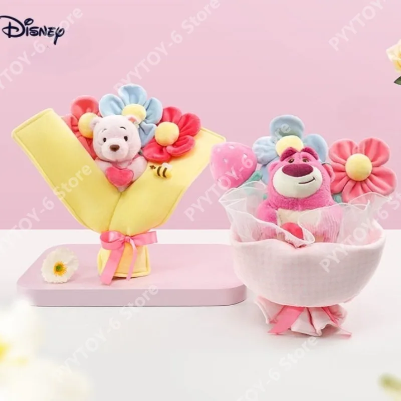 

Disney Genuine Strawberry Bear Winnie Pooh Doll Bouquet Soft Plush Cute Hand-held Bouquet Valentine Day Gift Home Decoration