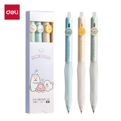 3pcs/Set Deli Erasable Gel Pens Kawaii Cartoon Puppy Diary 0.5mm Black Ink Bullet Signature Canetas Side Press Pens Stationery