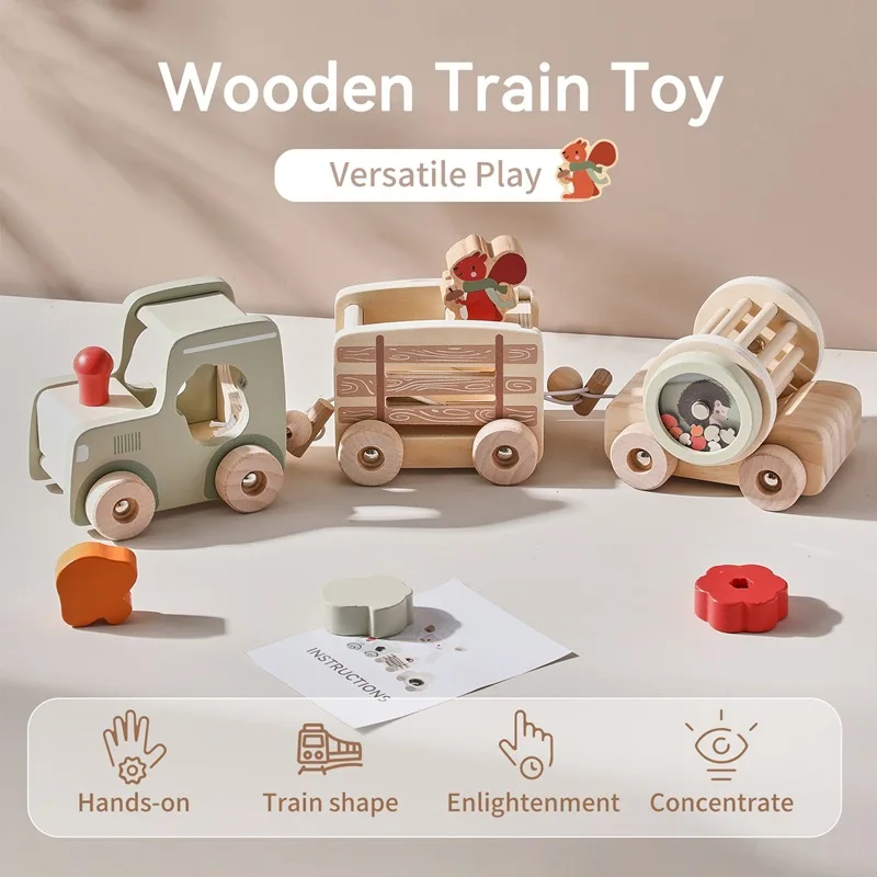 

Wooden Baby Early Education Puzzle Multi functional Train Baby Crawling Shape Recognition Small Car Set Toy