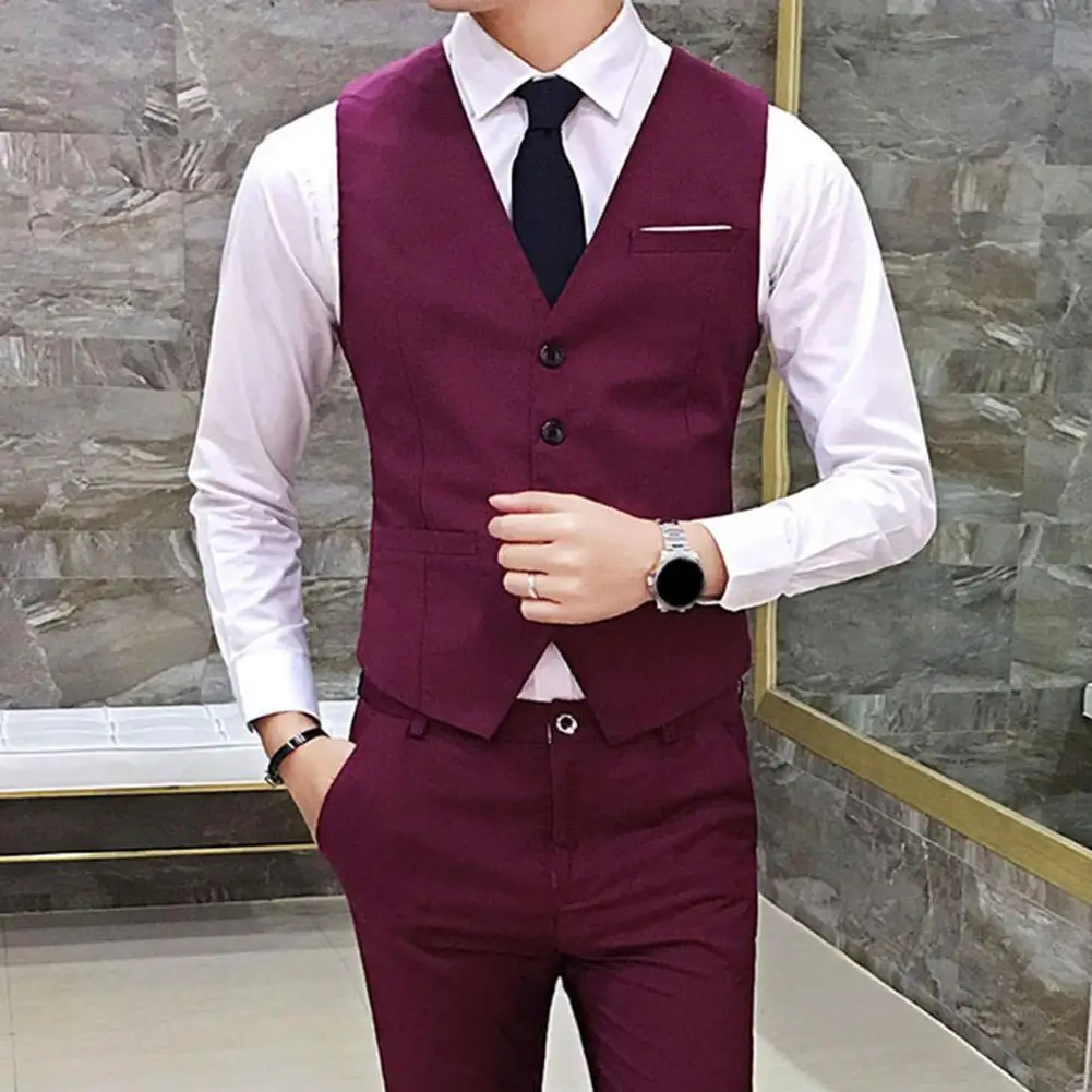 

Men's Business Vests Slim Fit Retro V-Neck Suit Vest British Casual Vintage Gentleman Leisure Party Single-breasted Waistcoat