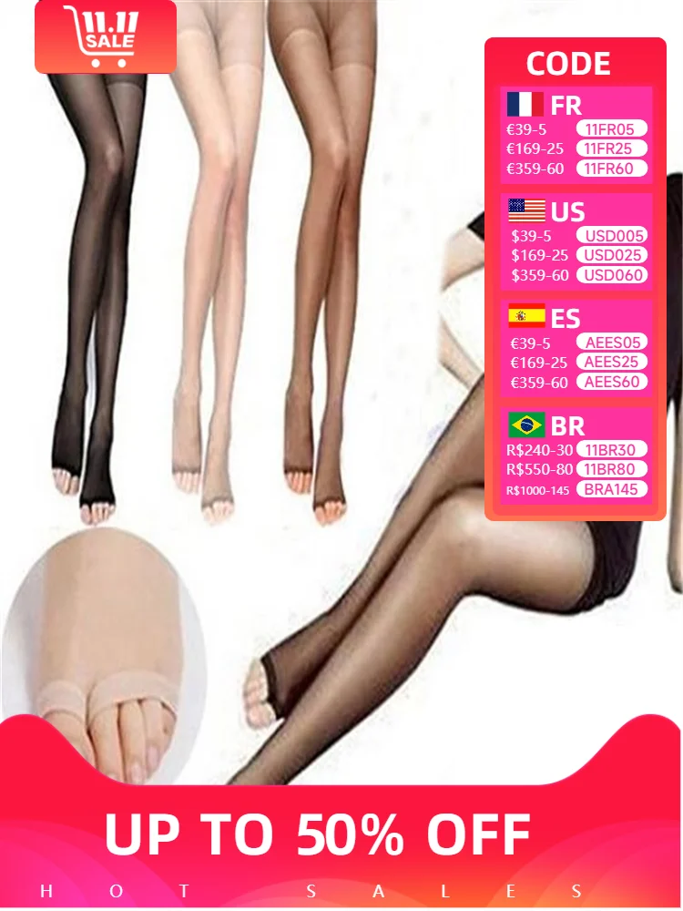 Stockings Black New Women Fashion Open Toe Sexy Sheer One Size Ultra-Thin Slim Stretch Pantyhose Tight Seamless Mujer Stocking